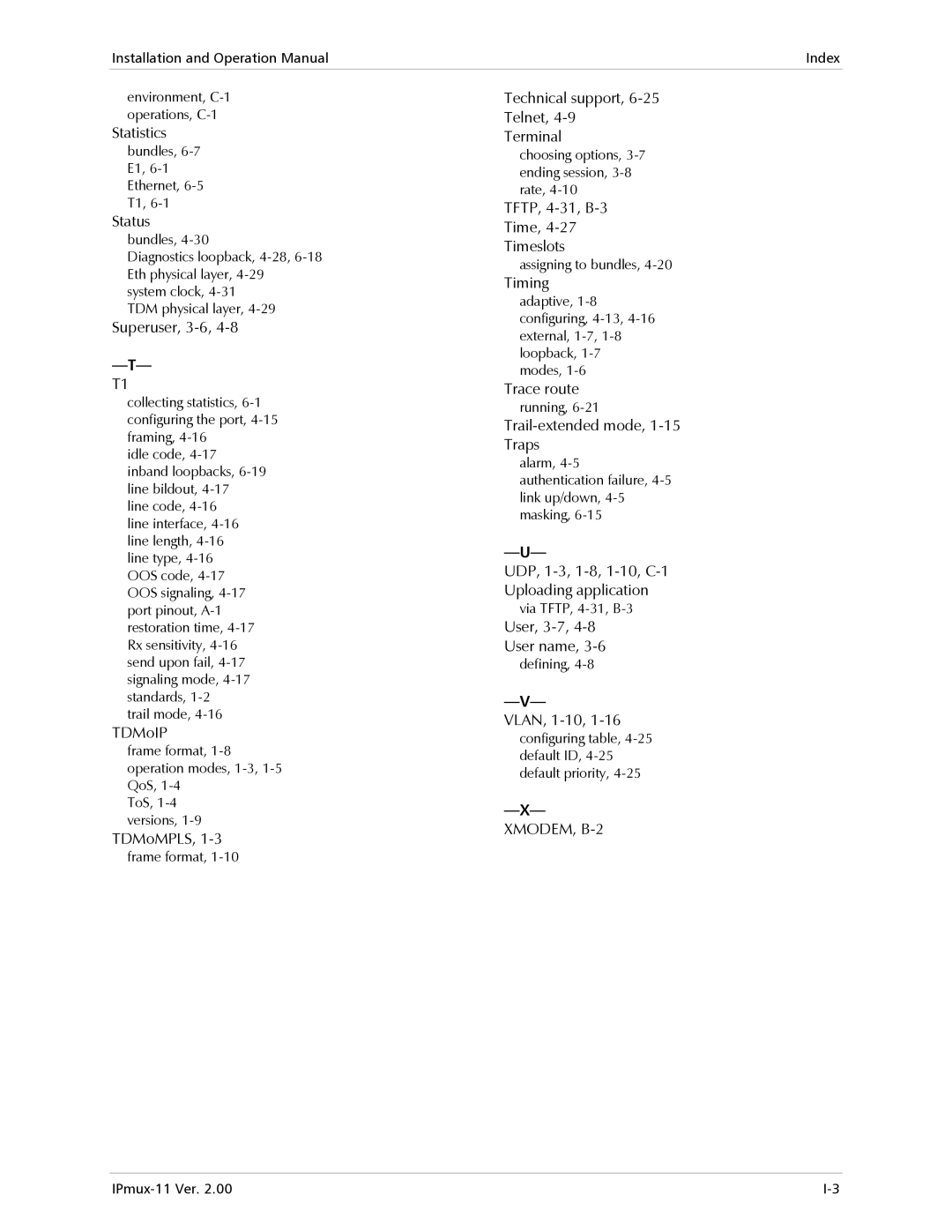 RAD Data comm IPmux-11 operation manual XMODEM, B-2 