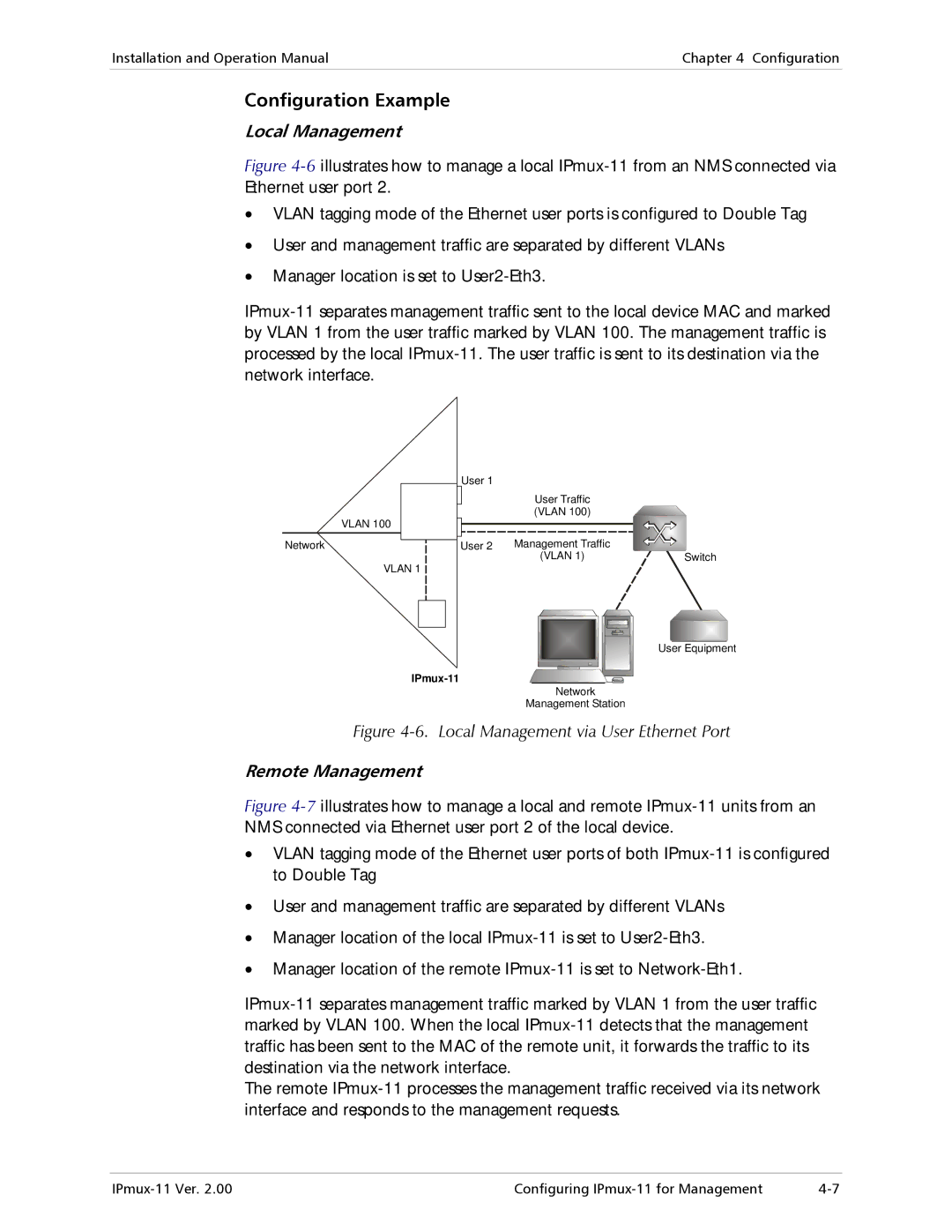 RAD Data comm IPmux-11 operation manual Configuration Example, Local Management via User Ethernet Port 