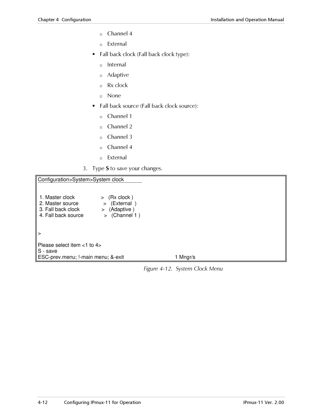 RAD Data comm IPmux-11 operation manual System Clock Menu 