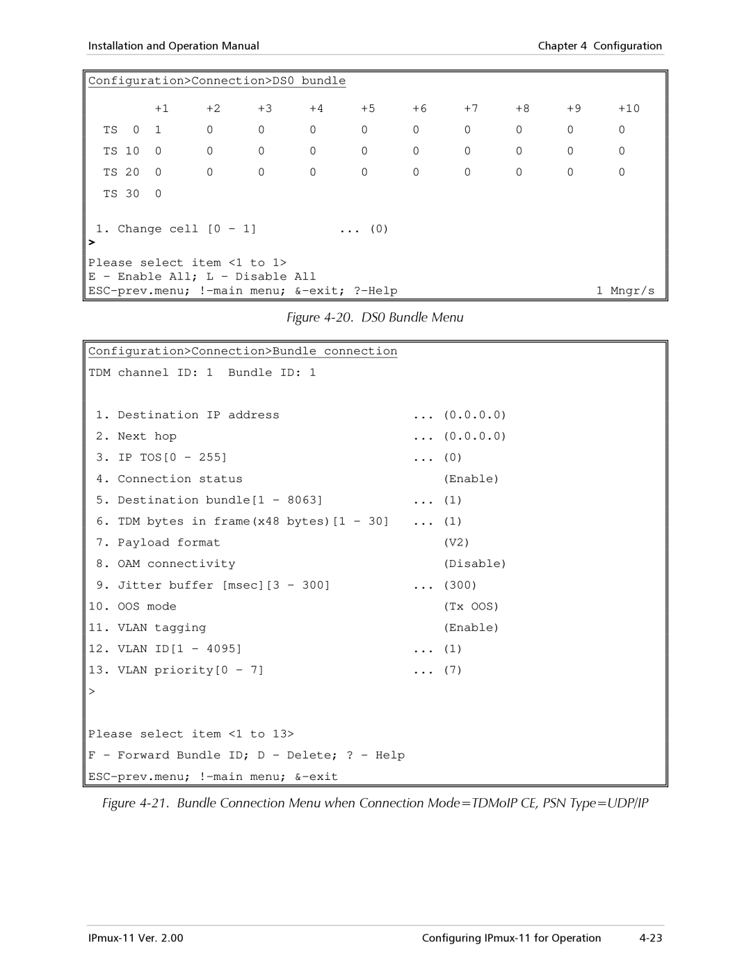 RAD Data comm IPmux-11 operation manual 20. DS0 Bundle Menu 