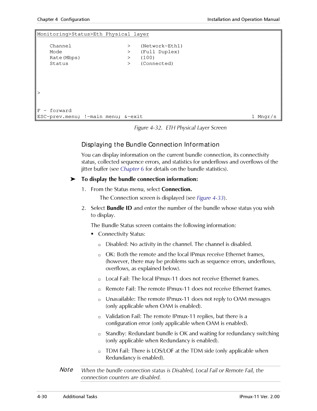 RAD Data comm IPmux-11 Displaying the Bundle Connection Information, To display the bundle connection information 