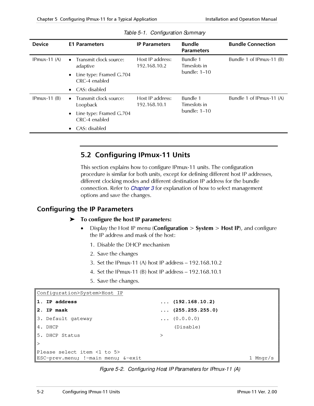 RAD Data comm operation manual Configuring IPmux-11 Units, Configuring the IP Parameters, Configuration Summary 