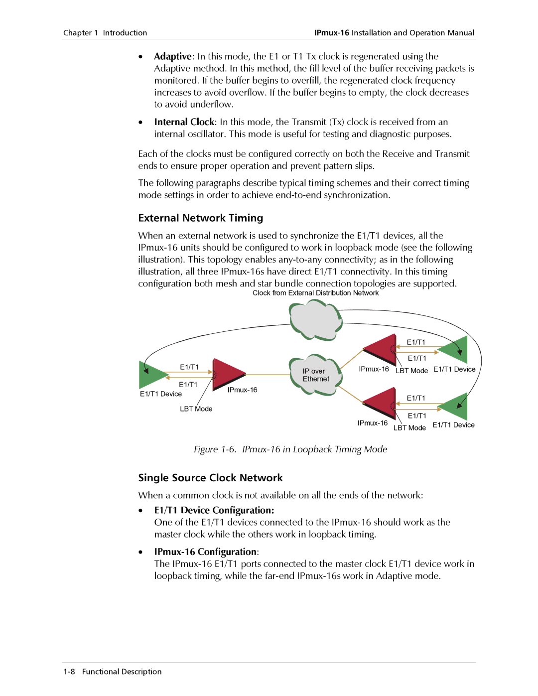 RAD Data comm IPmux-16 operation manual External Network Timing, Single Source Clock Network, E1/T1 Device Configuration 