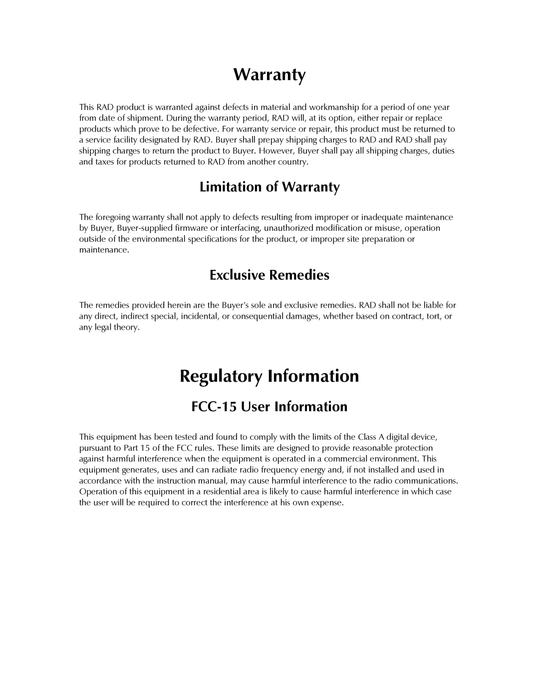 RAD Data comm IPmux-16 operation manual Regulatory Information 