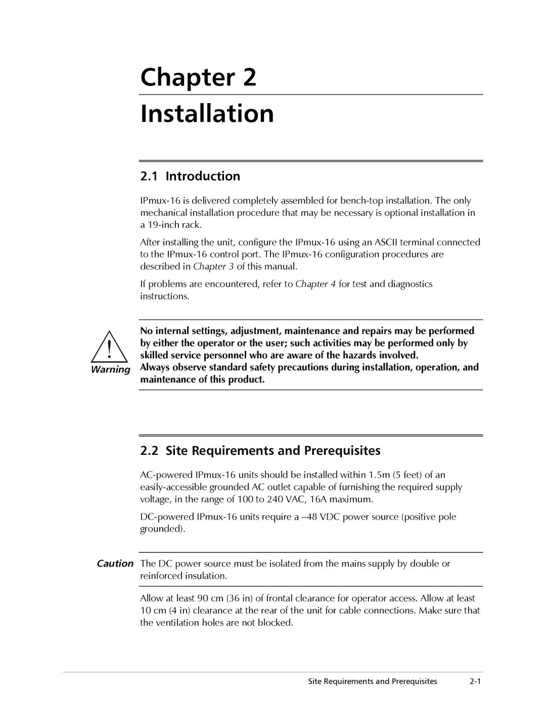 RAD Data comm IPmux-16 operation manual Introduction, Site Requirements and Prerequisites 