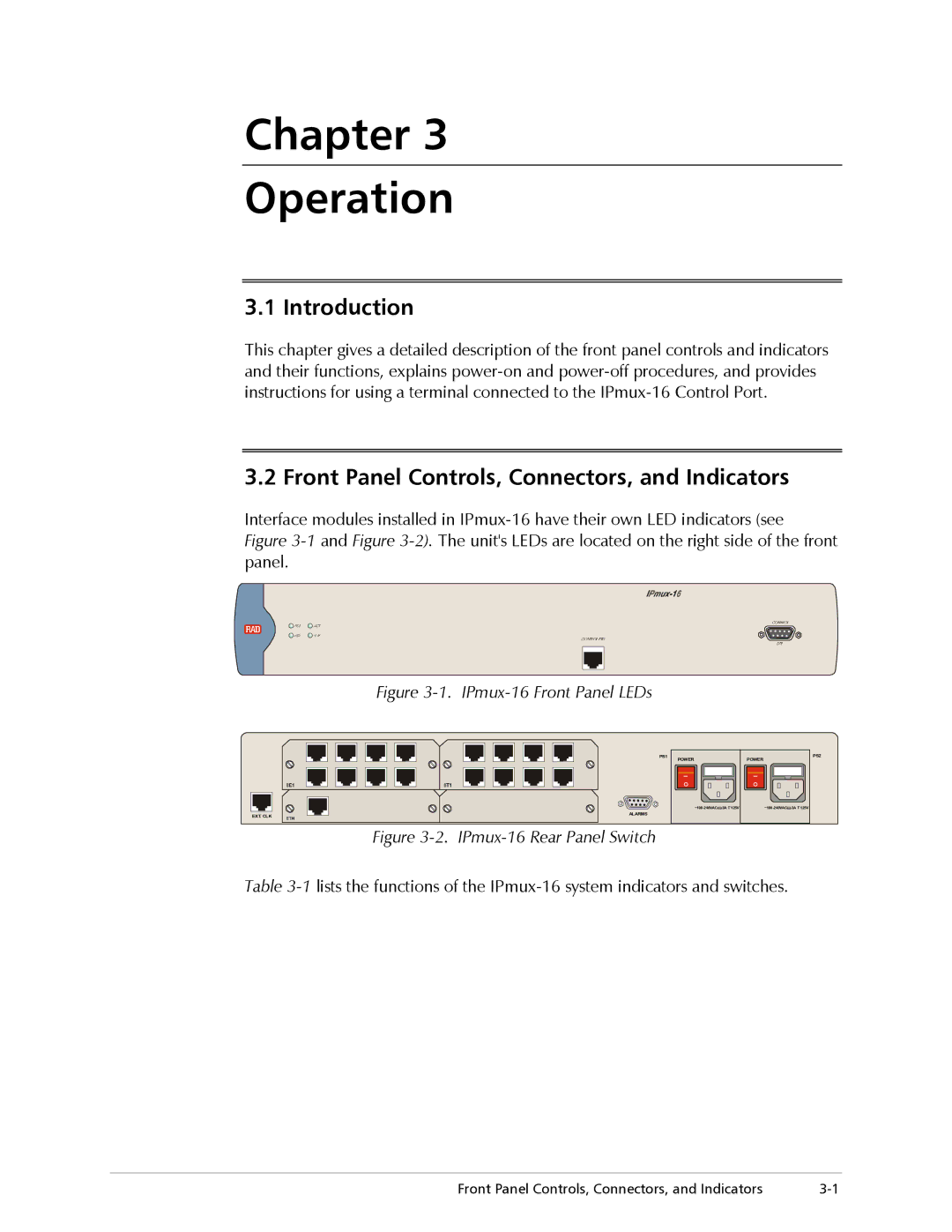 RAD Data comm operation manual Front Panel Controls, Connectors, and Indicators, IPmux-16 Front Panel LEDs 