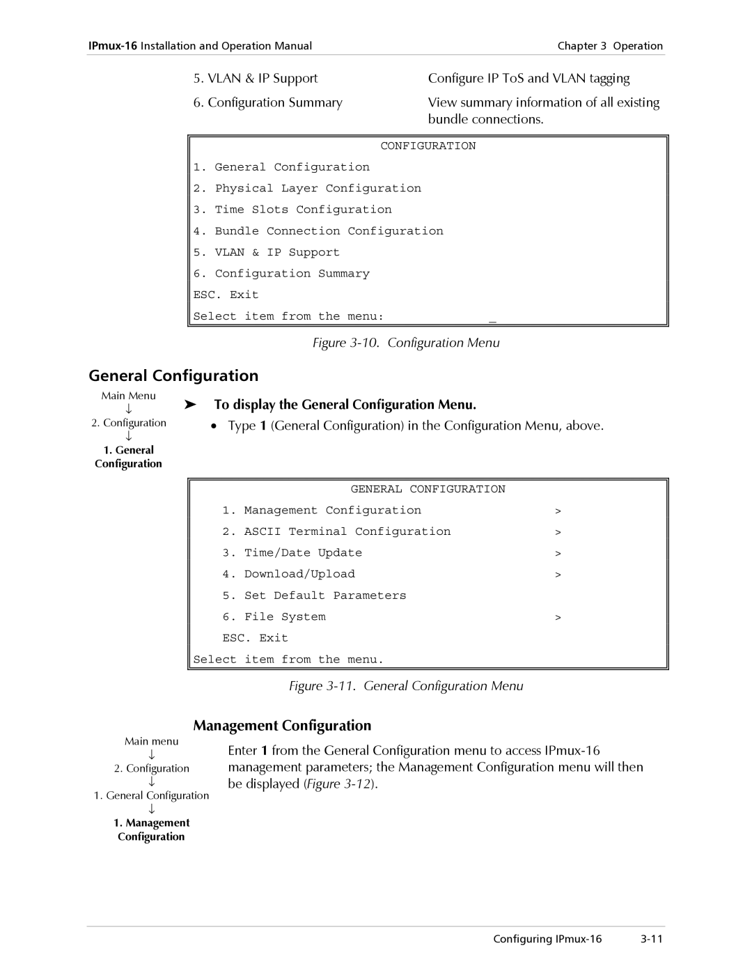 RAD Data comm IPmux-16 operation manual General Configuration, Management Configuration, Bundle connections 