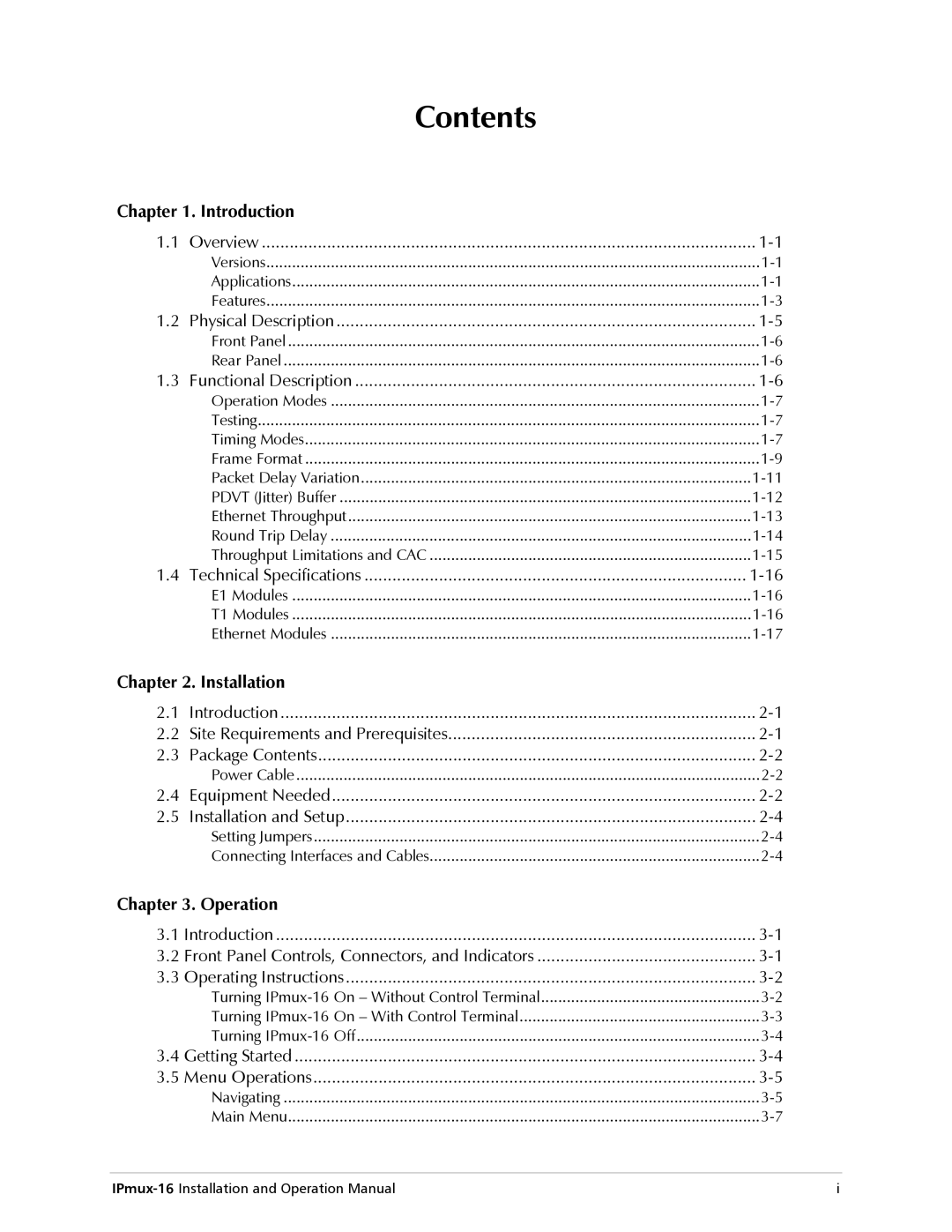 RAD Data comm IPmux-16 operation manual Contents 