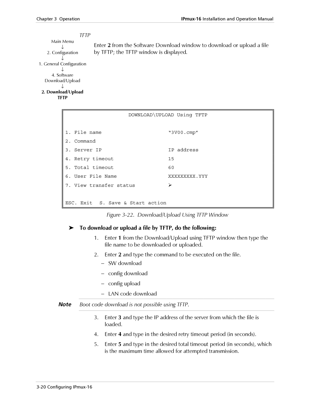 RAD Data comm IPmux-16 operation manual To download or upload a file by TFTP, do the following, Xxxxxxxxx.Yyy 