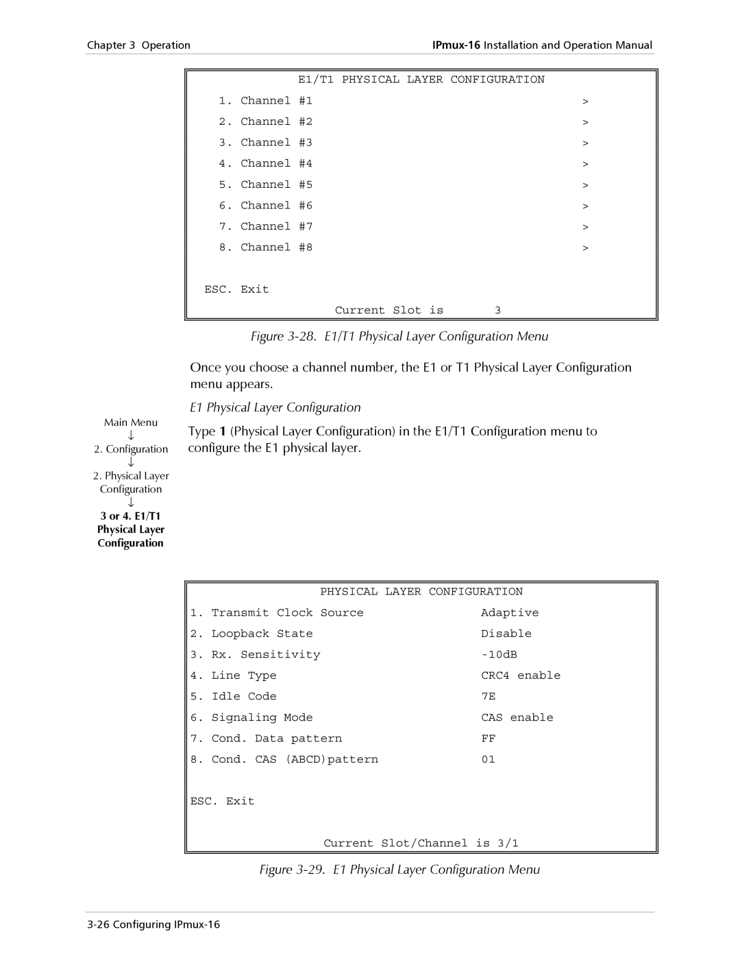 RAD Data comm IPmux-16 operation manual E1 Physical Layer Configuration, E1/T1 Physical Layer Configuration 