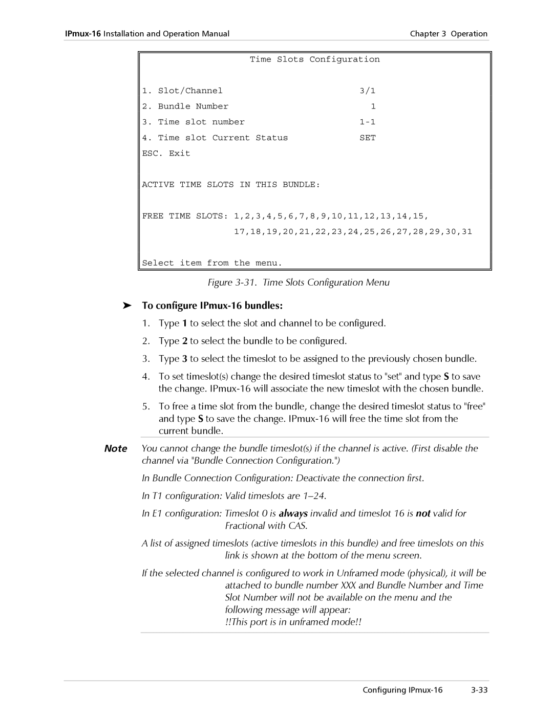 RAD Data comm operation manual To configure IPmux-16 bundles, Set, Active Time Slots in this Bundle 