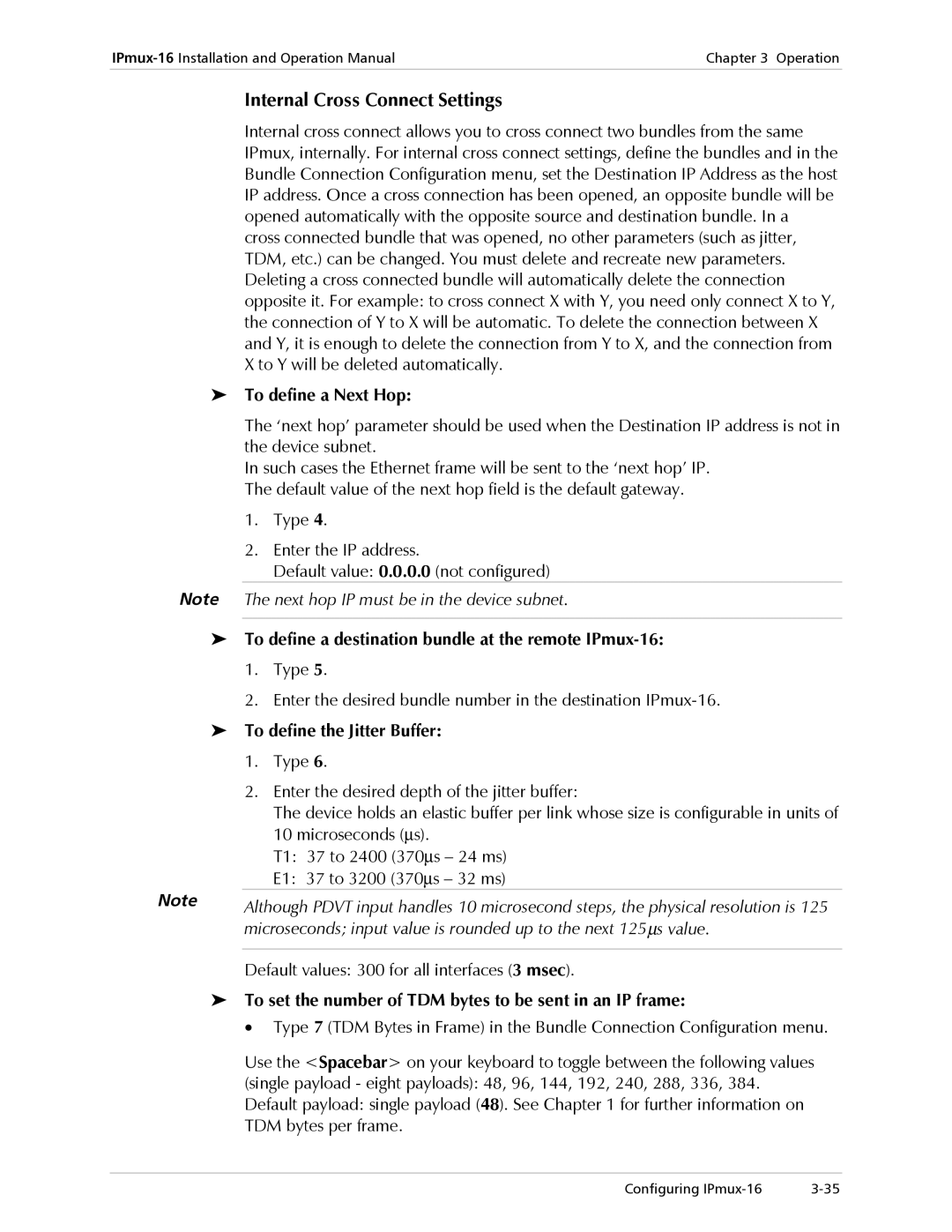 RAD Data comm IPmux-16 operation manual Internal Cross Connect Settings, To define a Next Hop, To define the Jitter Buffer 