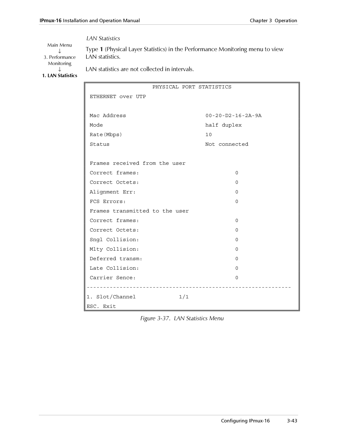 RAD Data comm IPmux-16 operation manual LAN Statistics Menu 