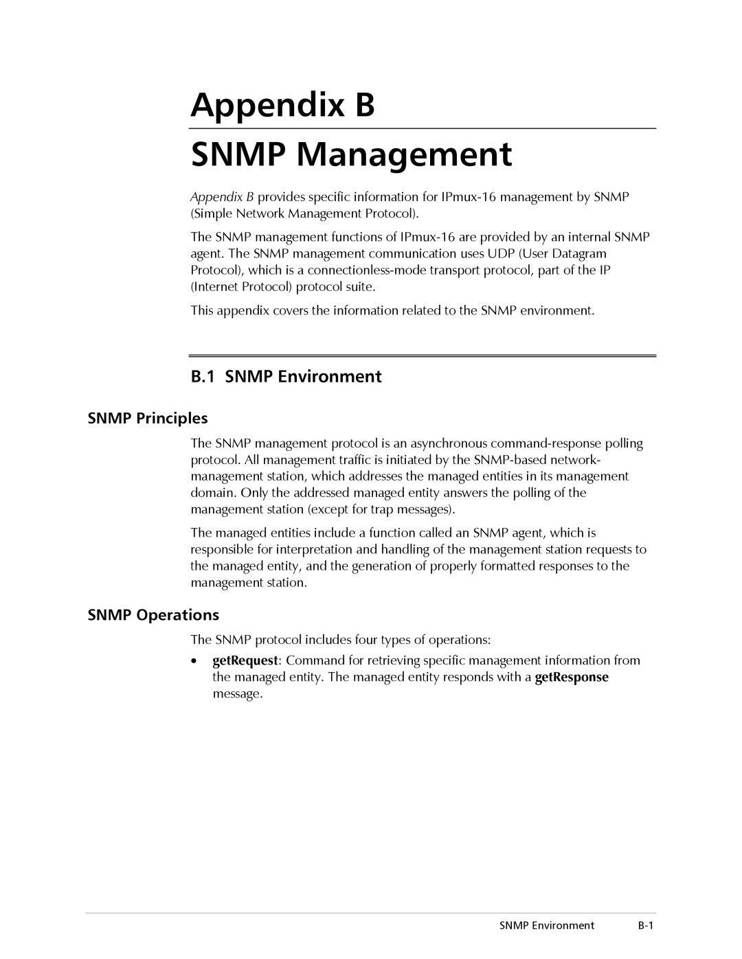 RAD Data comm IPmux-16 operation manual Snmp Environment, Snmp Principles, Snmp Operations 