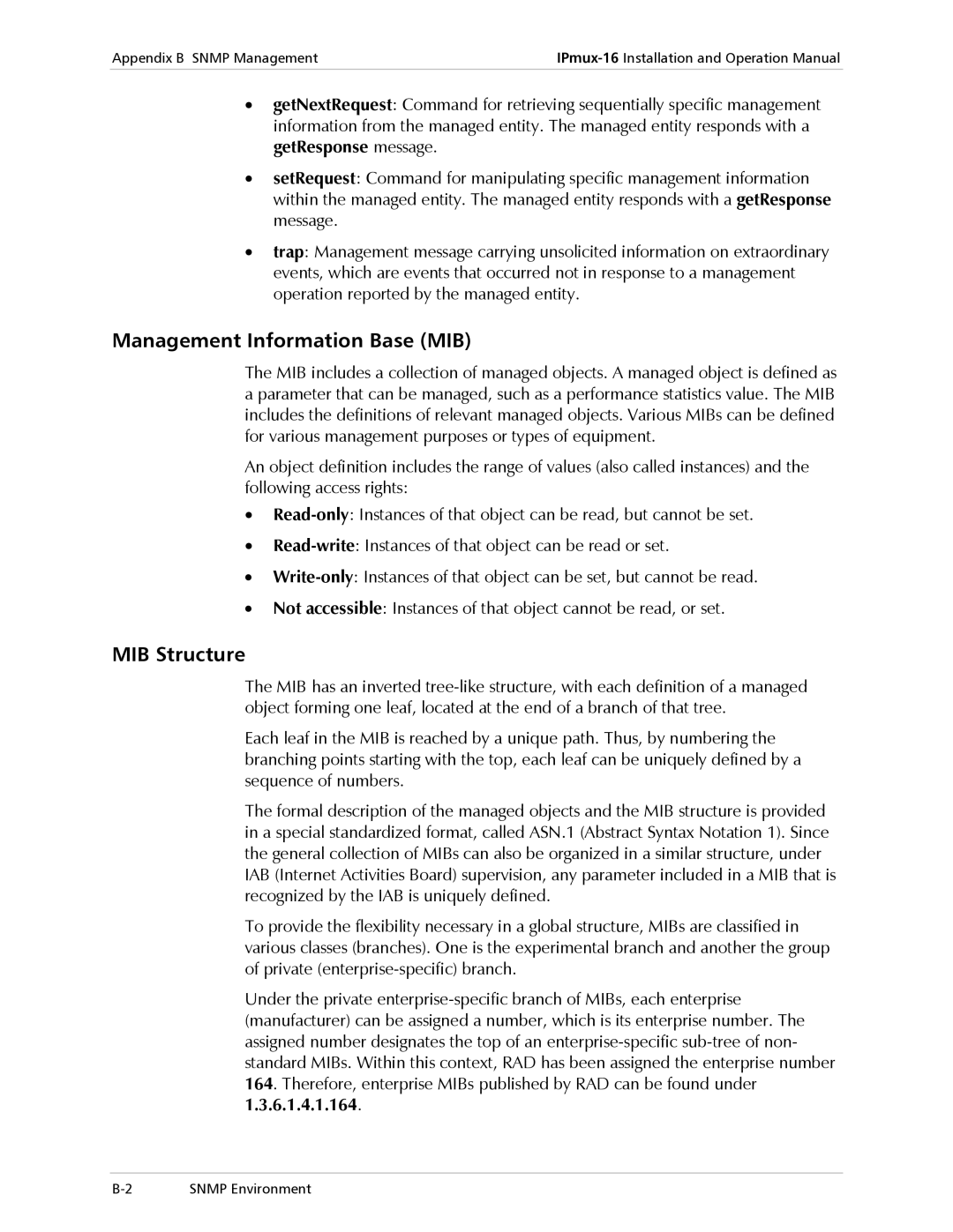 RAD Data comm IPmux-16 operation manual Management Information Base MIB, MIB Structure 