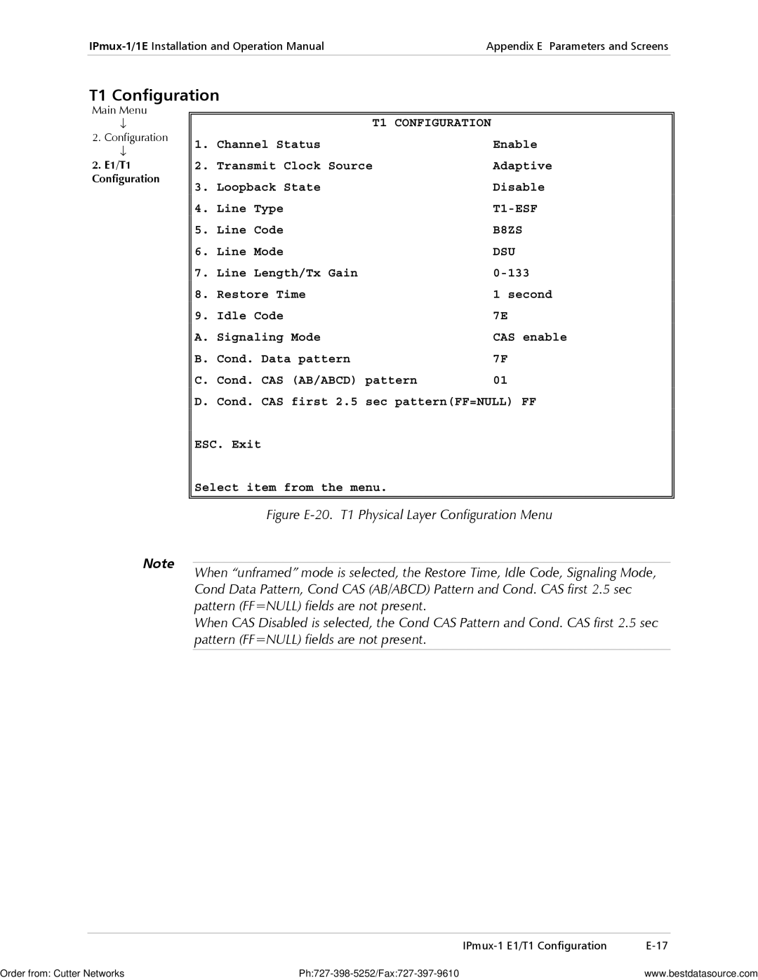 RAD Data comm IPmux-1E operation manual T1 Configuration, T1-ESF, B8ZS, Dsu 