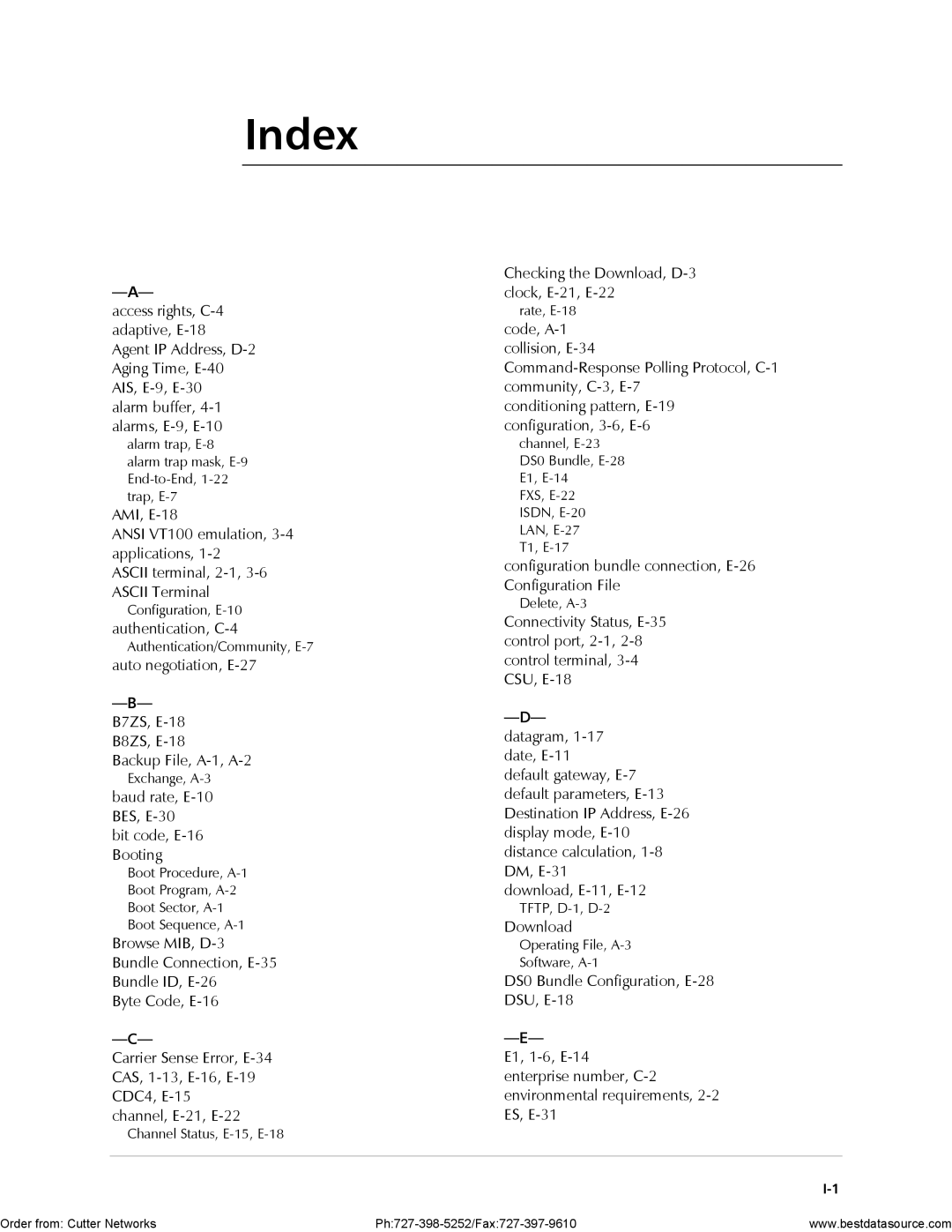 RAD Data comm IPmux-1E operation manual Index, B7ZS, E-18 B8ZS, E-18 