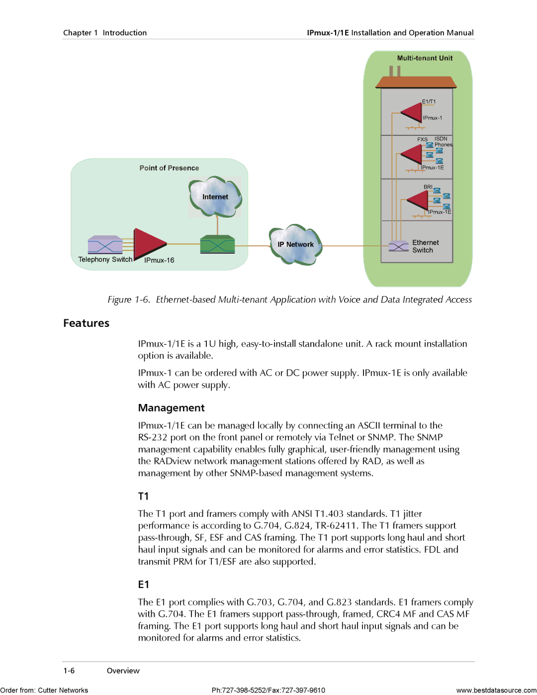 RAD Data comm IPmux-1E operation manual Features, Management 