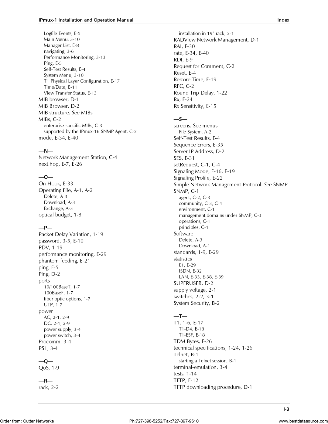 RAD Data comm IPmux-1E operation manual QoS Rack, Index 