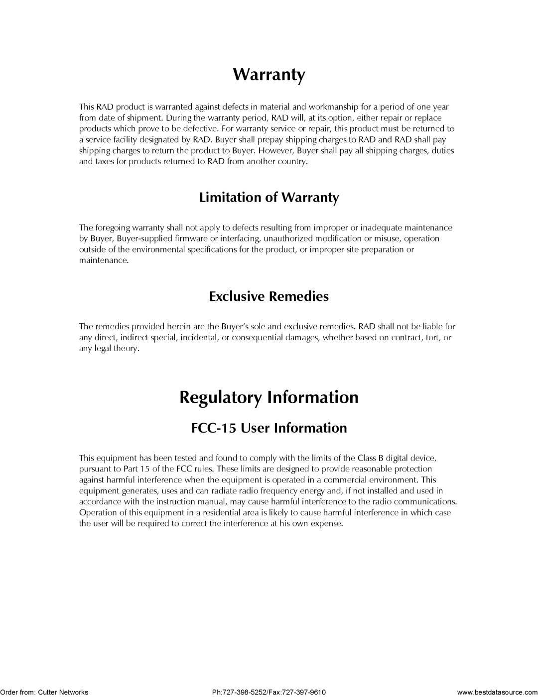 RAD Data comm IPmux-1E operation manual Regulatory Information 