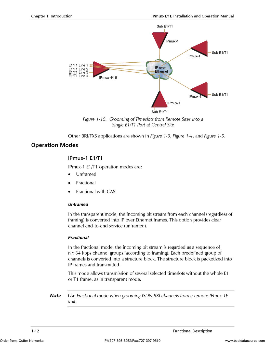 RAD Data comm IPmux-1E Operation Modes, IPmux-1 E1/T1, Other BRI/FXS applications are shown in -3, -4, and Figure 