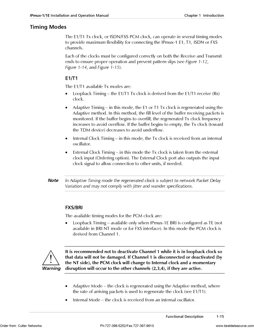 RAD Data comm IPmux-1E operation manual Timing Modes, E1/T1 