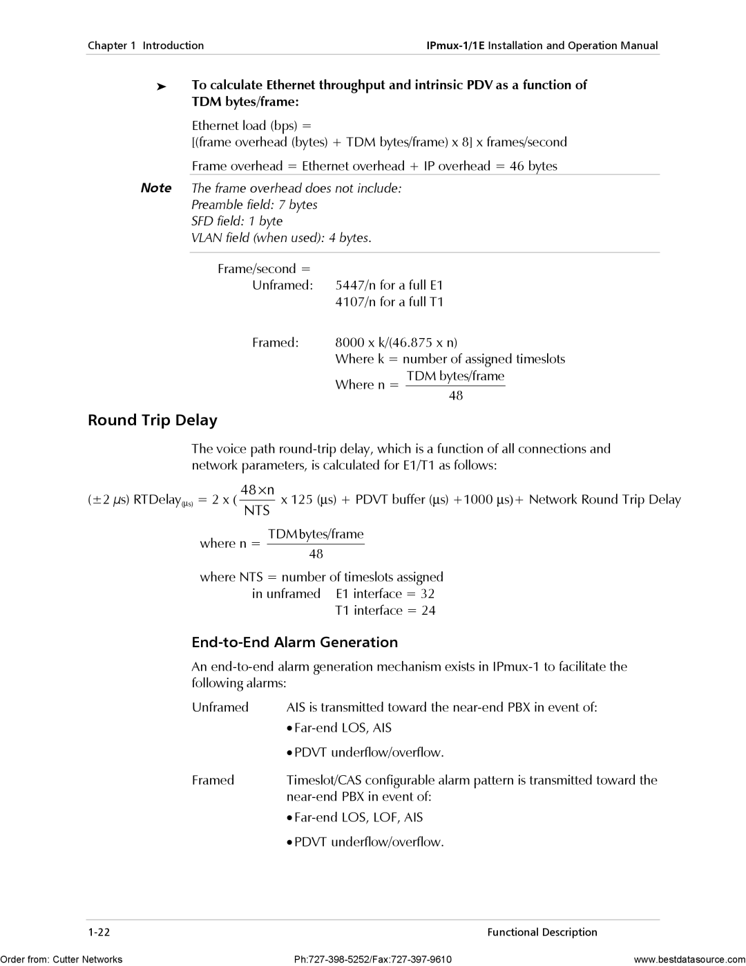 RAD Data comm IPmux-1E operation manual Round Trip Delay, End-to-End Alarm Generation 