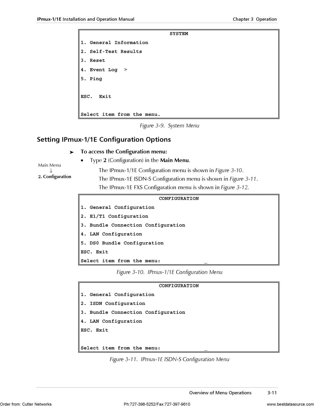 RAD Data comm IPmux-1E operation manual Setting IPmux-1/1E Configuration Options, To access the Configuration menu 