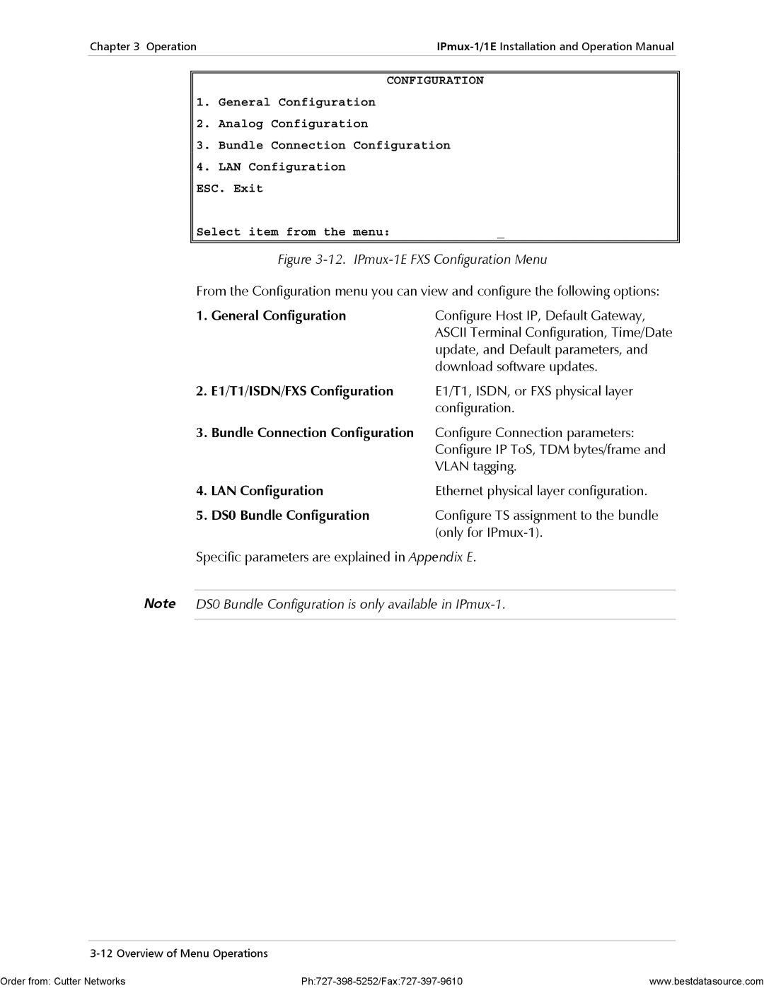 RAD Data comm IPmux-1E General Configuration, E1/T1/ISDN/FXS Configuration, Bundle Connection Configuration 