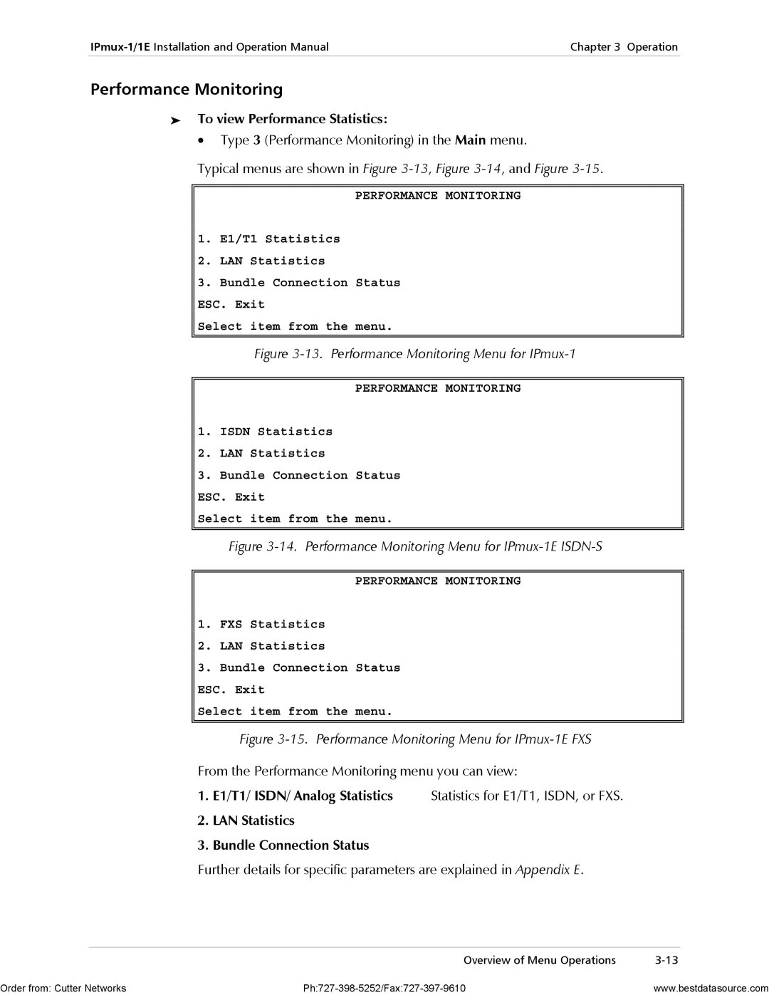 RAD Data comm IPmux-1E Performance Monitoring, To view Performance Statistics, E1/T1/ ISDN/ Analog Statistics 