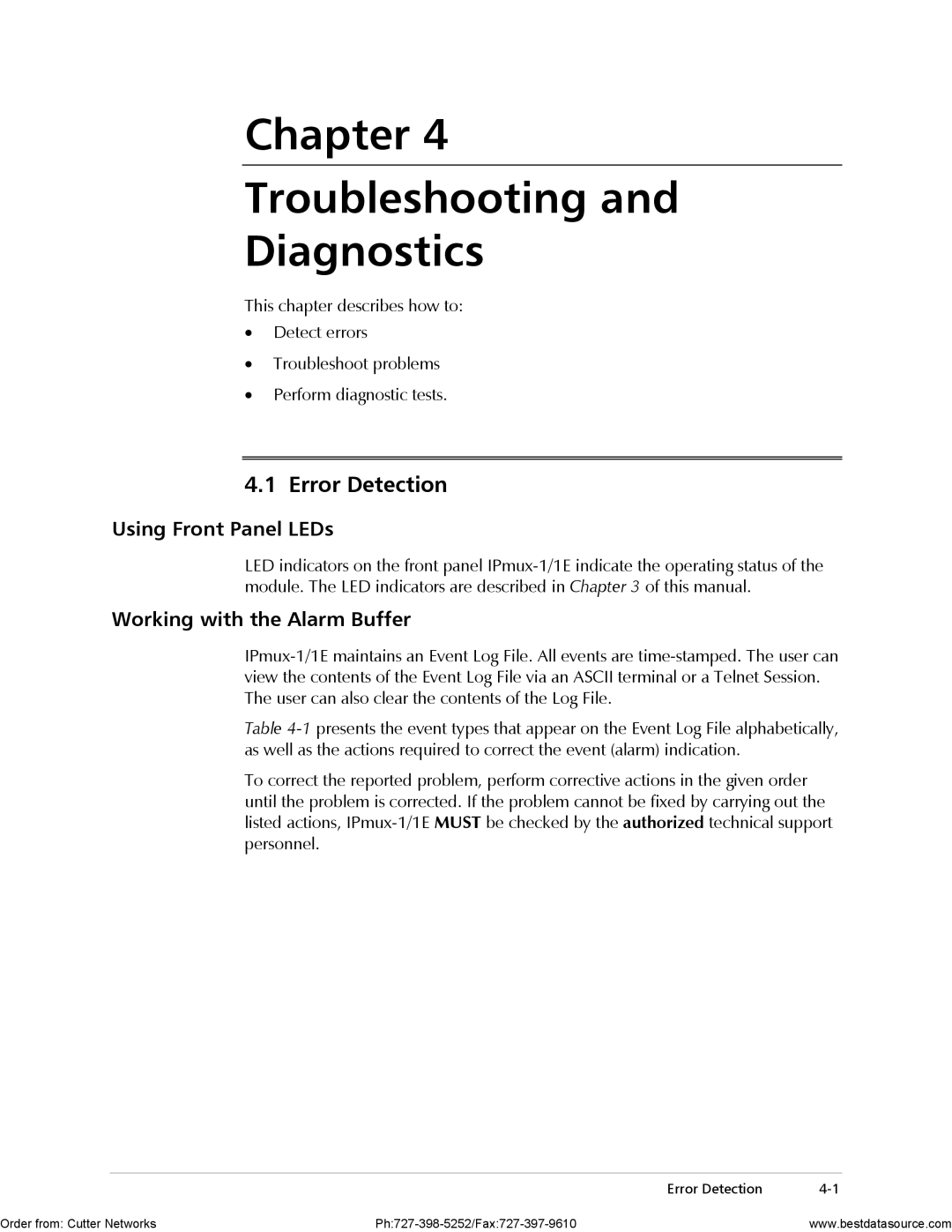 RAD Data comm IPmux-1E operation manual Chapter Troubleshooting Diagnostics, Error Detection, Using Front Panel LEDs 