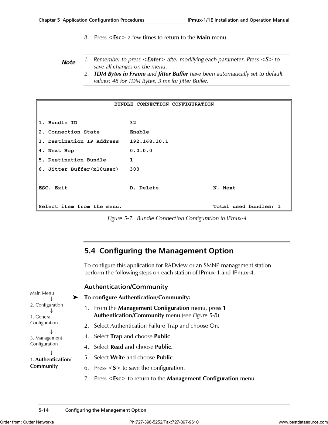 RAD Data comm IPmux-1E operation manual Configuring the Management Option, To configure Authentication/Community 