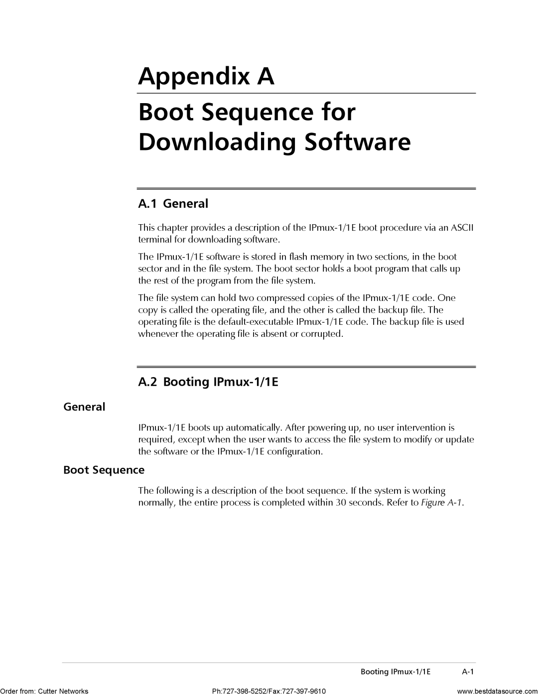 RAD Data comm IPmux-1E operation manual Appendix a Boot Sequence for Downloading Software, General, Booting IPmux-1/1E 