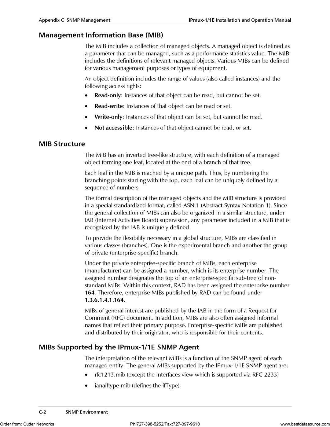 RAD Data comm IPmux-1E Management Information Base MIB, MIB Structure, MIBs Supported by the IPmux-1/1E Snmp Agent 