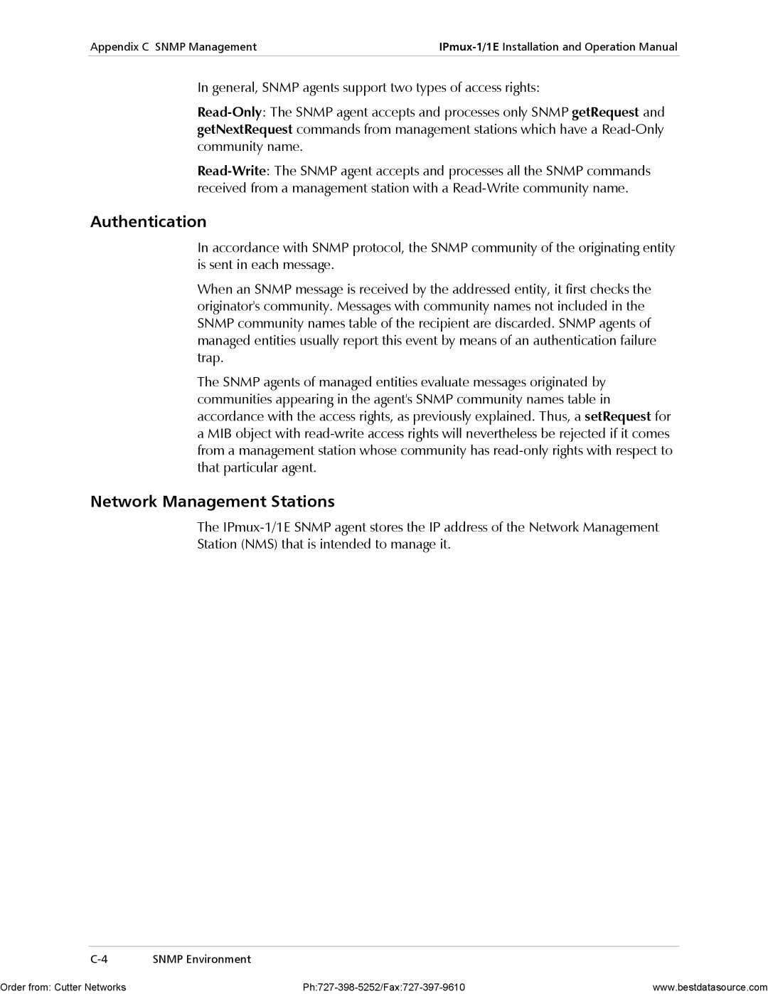 RAD Data comm IPmux-1E operation manual Authentication, Network Management Stations 