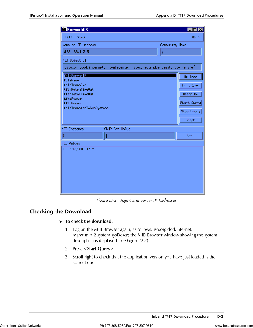 RAD Data comm IPmux-1E operation manual Checking the Download, To check the download, Press Start Query 