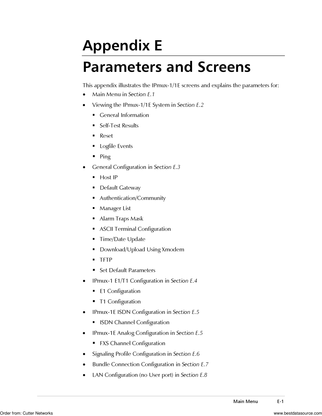 RAD Data comm IPmux-1E operation manual Appendix E Parameters and Screens, Tftp 