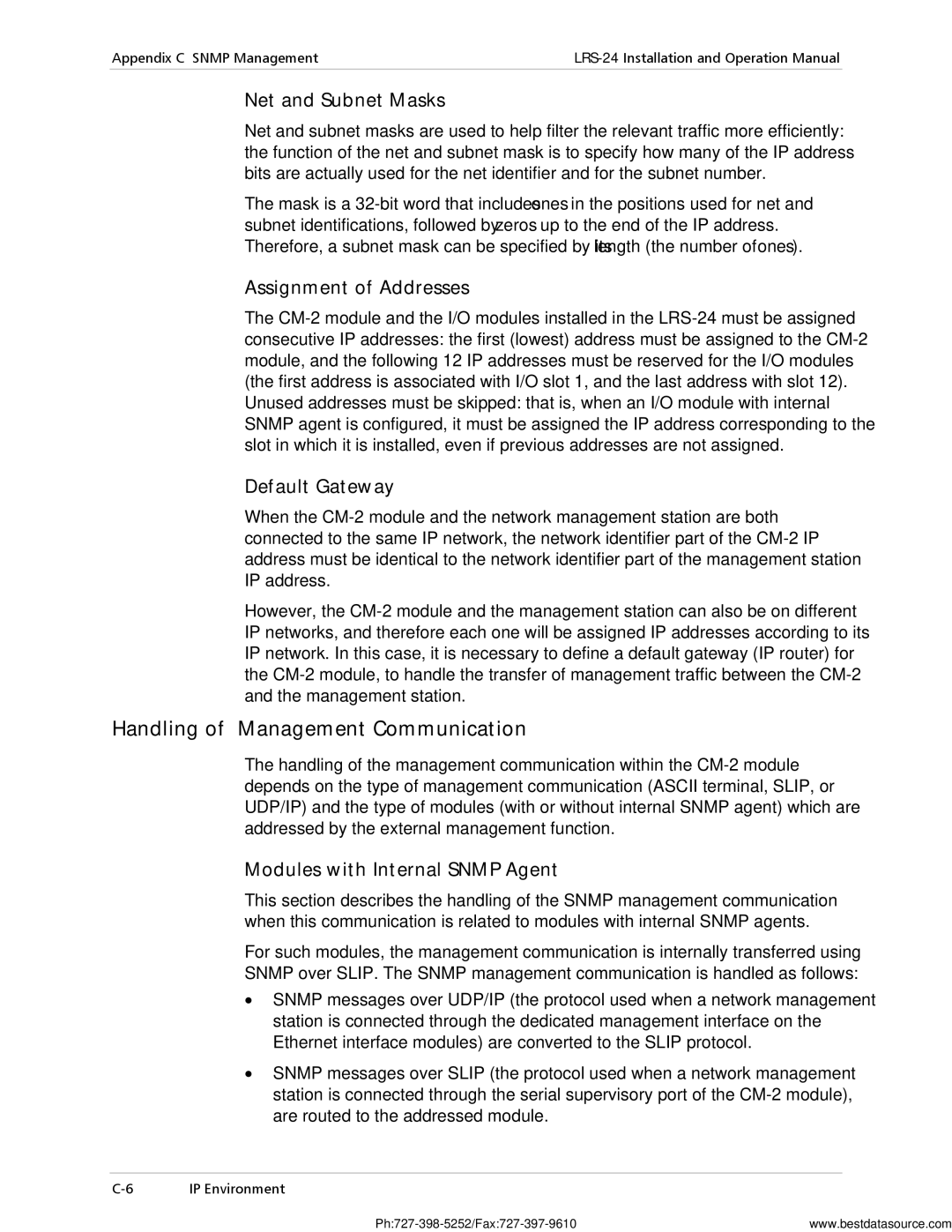 RAD Data comm LRS-24 operation manual Net and Subnet Masks, Assignment of Addresses, Default Gateway 