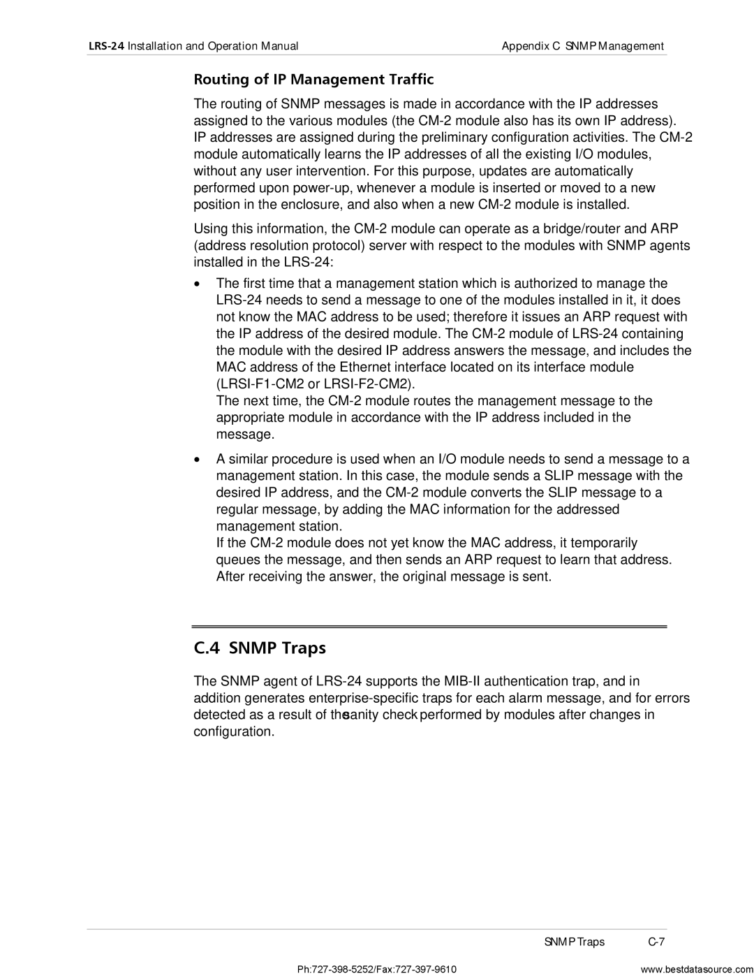 RAD Data comm LRS-24 operation manual Snmp Traps, Routing of IP Management Traffic 