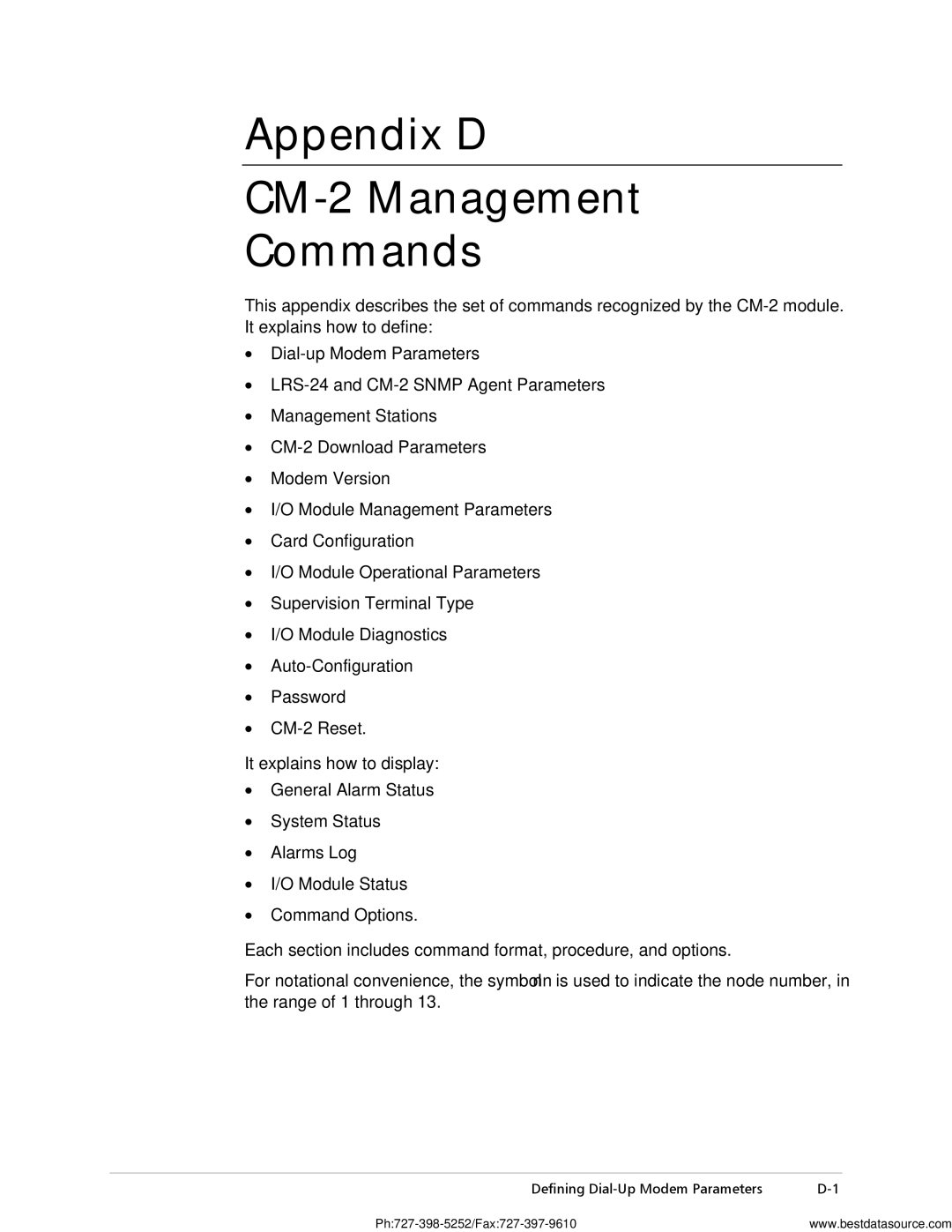 RAD Data comm LRS-24 operation manual Appendix D CM-2 Management Commands 