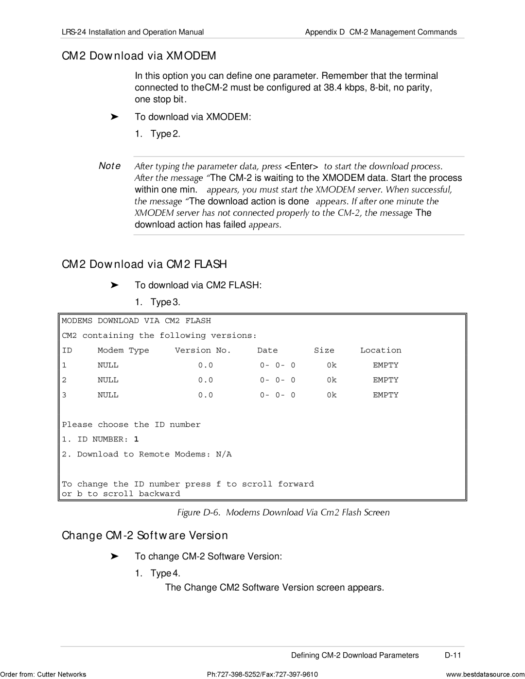 RAD Data comm LRS-24 operation manual CM2 Download via Xmodem, CM2 Download via CM2 Flash, Change CM-2 Software Version 