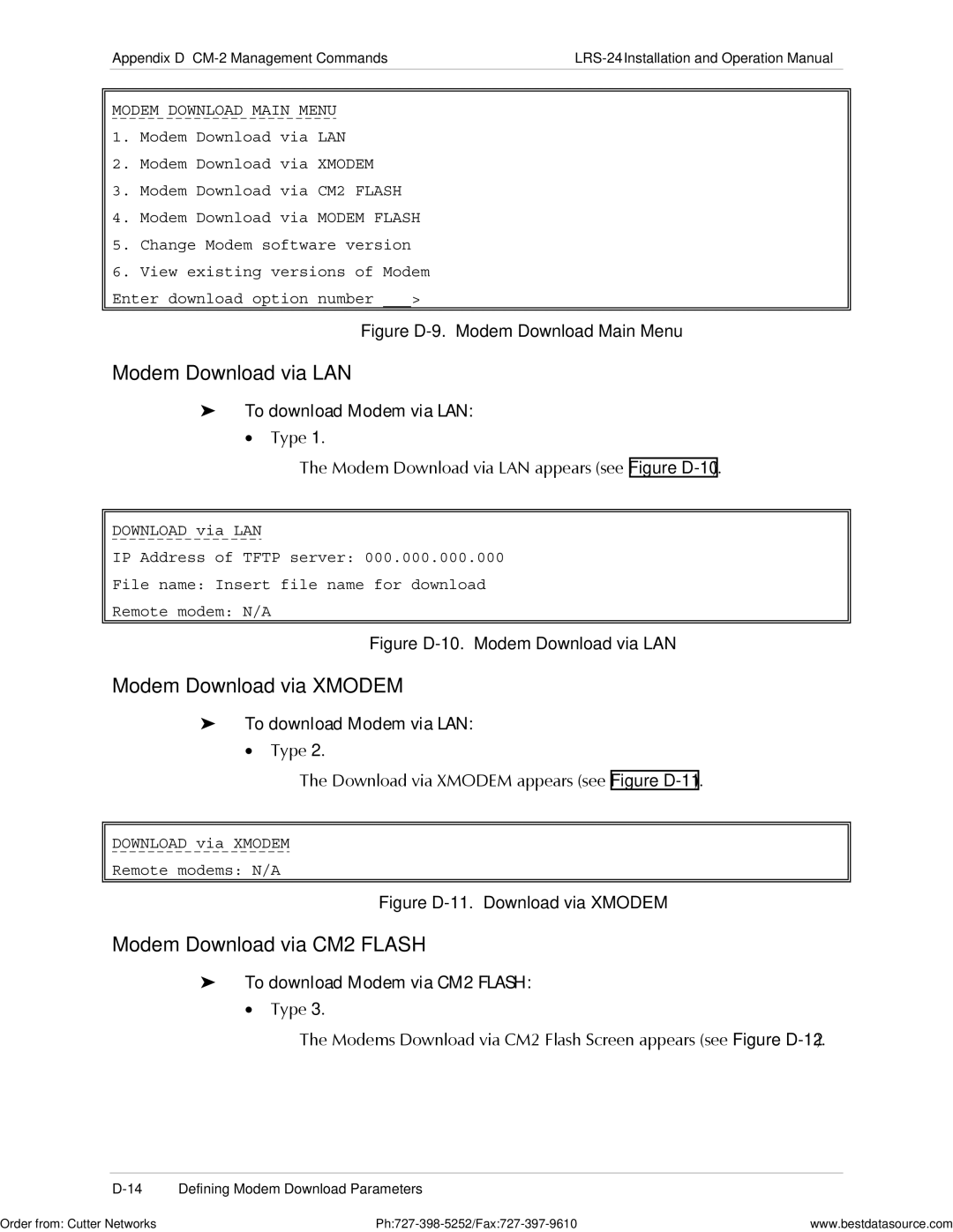 RAD Data comm LRS-24 operation manual Modem Download via LAN, Modem Download via Xmodem, Modem Download via CM2 Flash 