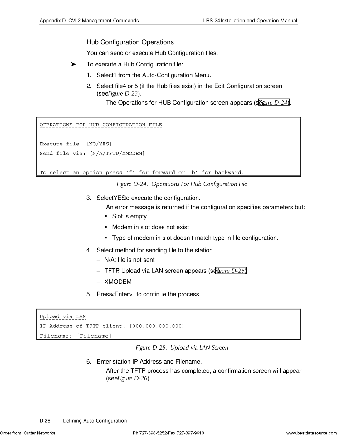 RAD Data comm LRS-24 operation manual Hub Configuration Operations, You can send or execute Hub Configuration files 