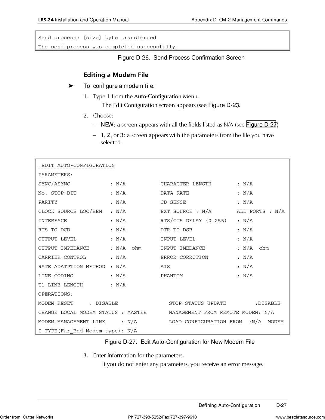 RAD Data comm LRS-24 operation manual Editing a Modem File, To configure a modem file, Input Imedance 