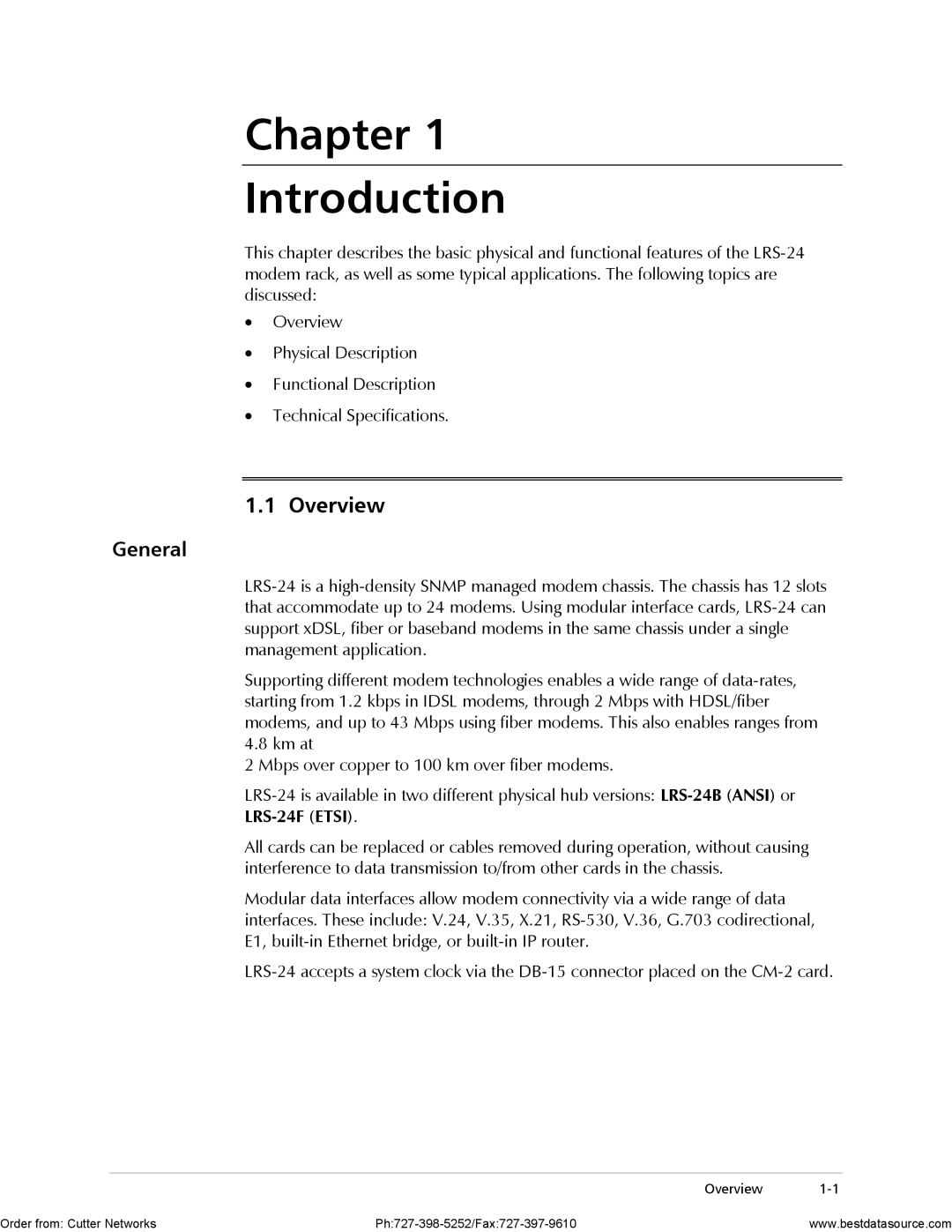 RAD Data comm LRS-24 operation manual Overview, General 