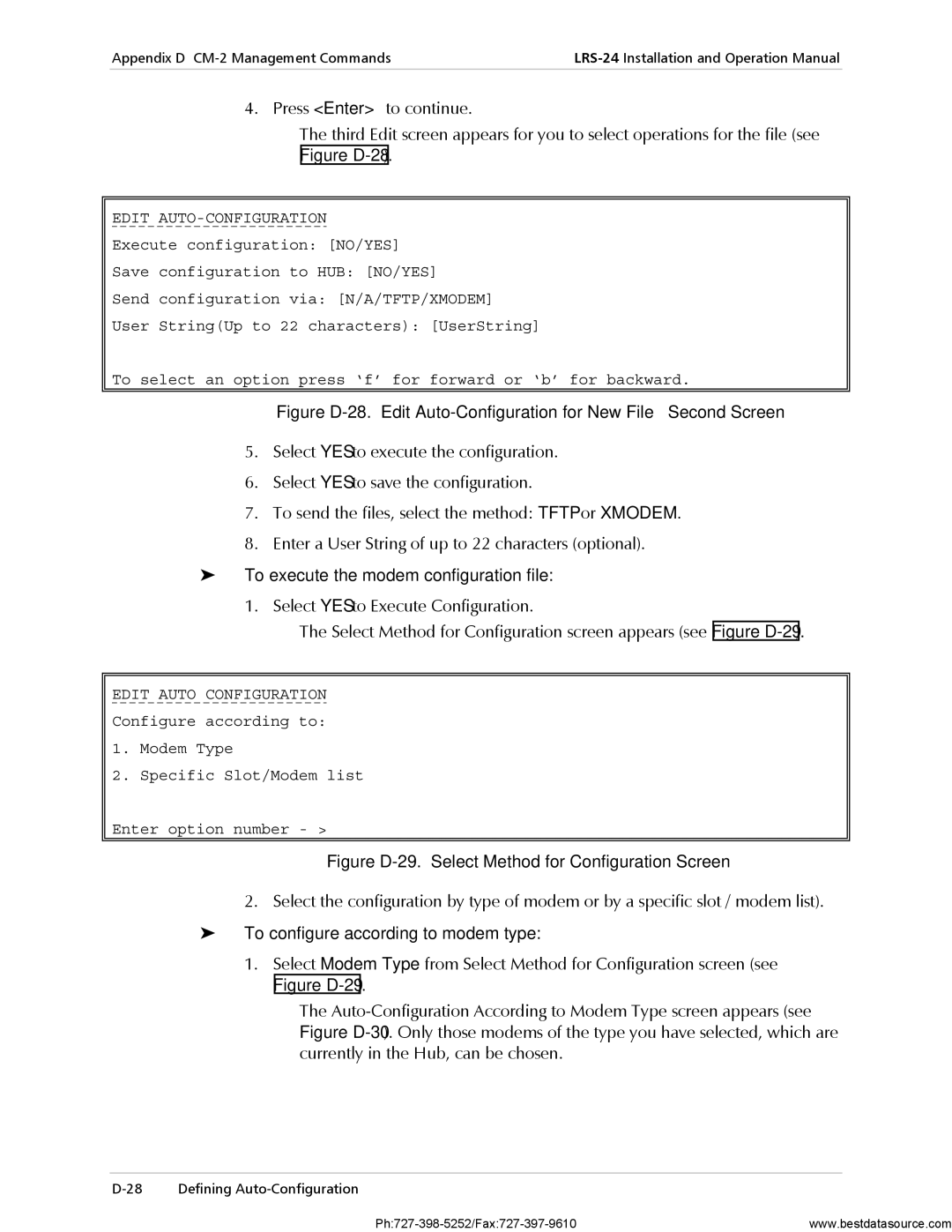 RAD Data comm LRS-24 operation manual To execute the modem configuration file, To configure according to modem type 