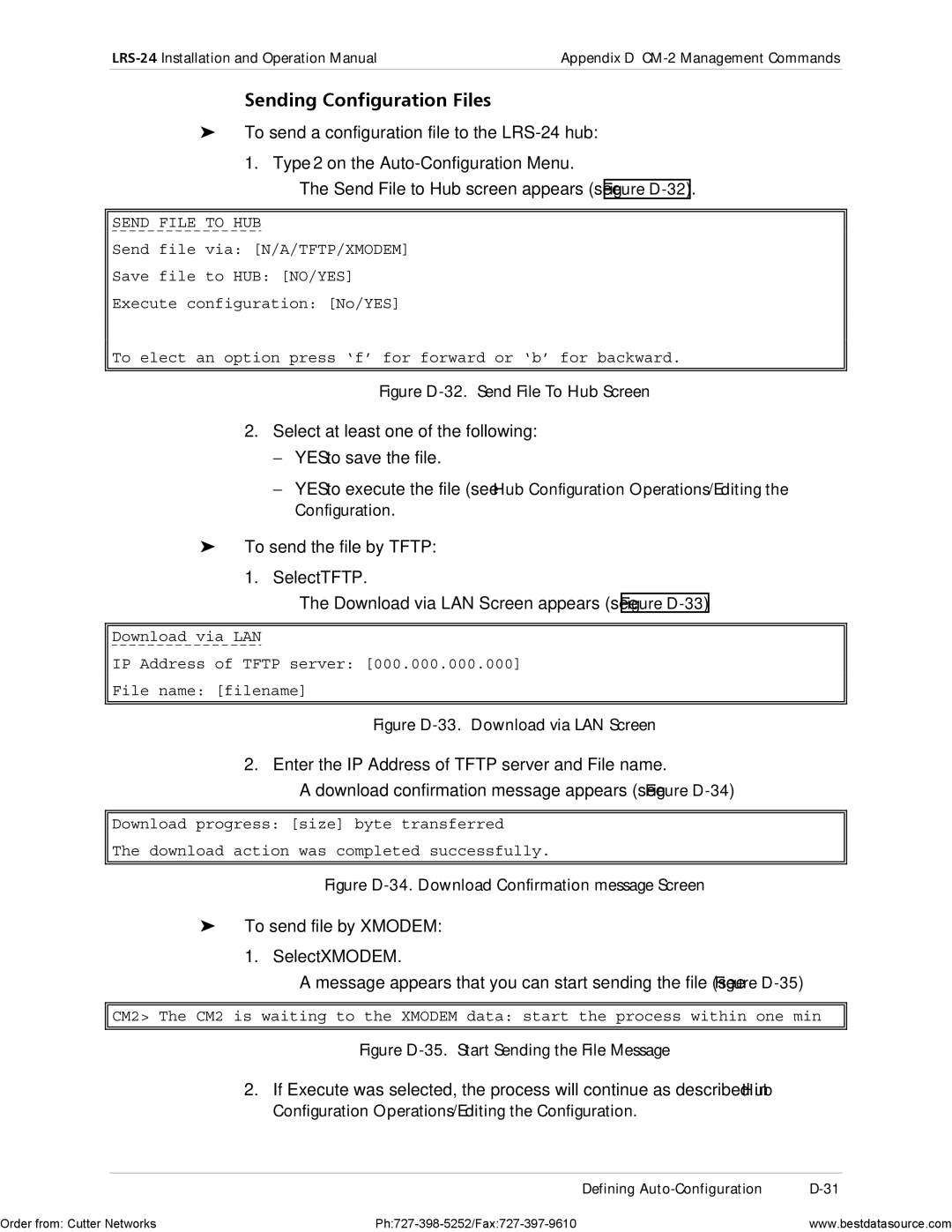 RAD Data comm Sending Configuration Files, To send a configuration file to the LRS-24 hub, To send the file by Tftp 