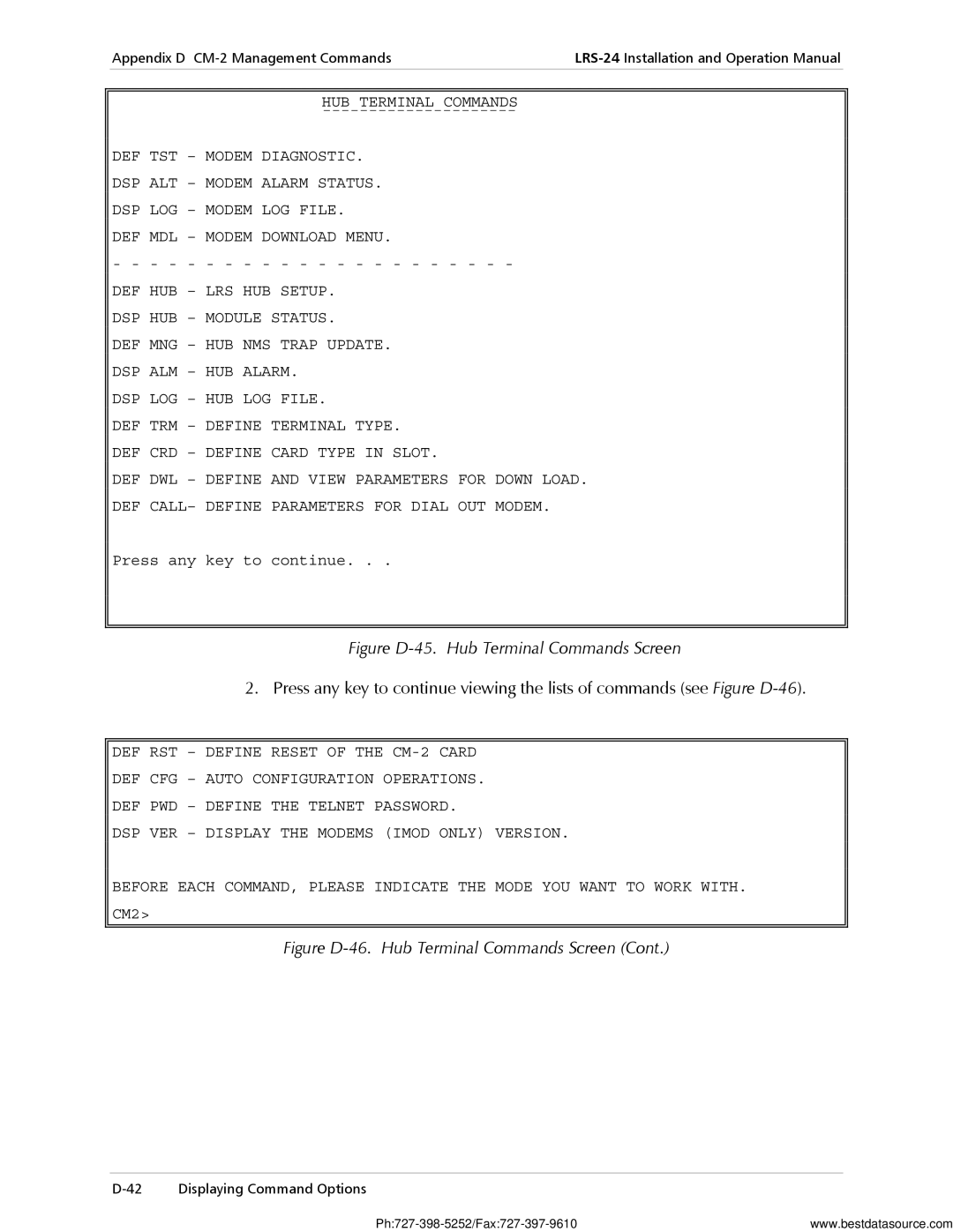 RAD Data comm LRS-24 operation manual Figure D-45. Hub Terminal Commands Screen 