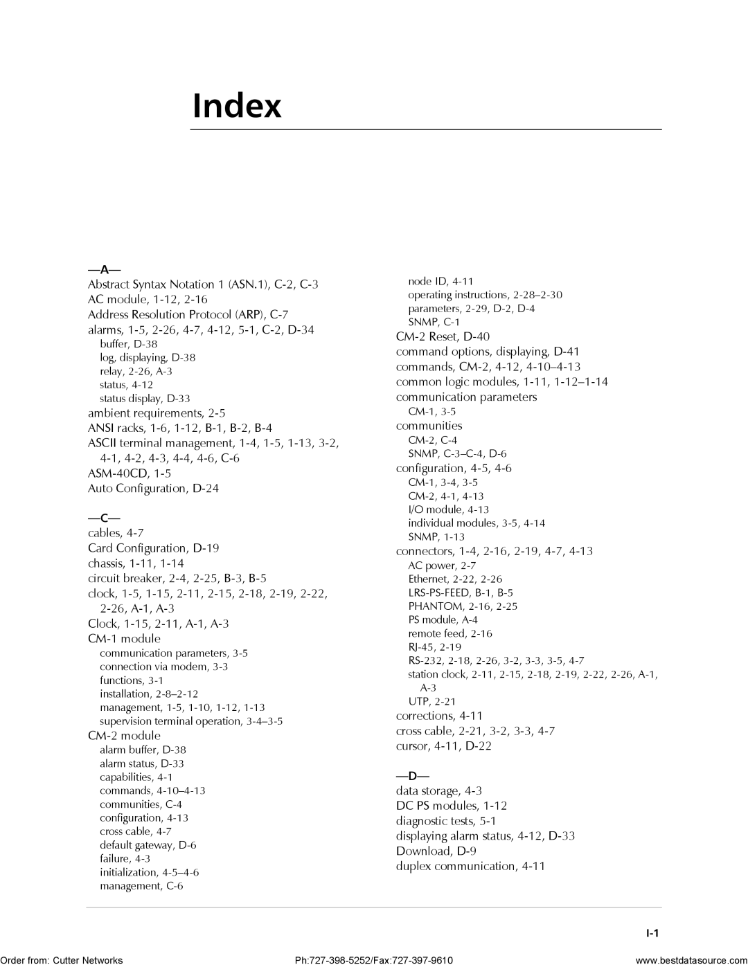 RAD Data comm LRS-24 operation manual Index, Cables 