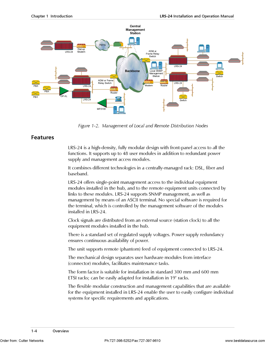 RAD Data comm LRS-24 operation manual Features, Management of Local and Remote Distribution Nodes 